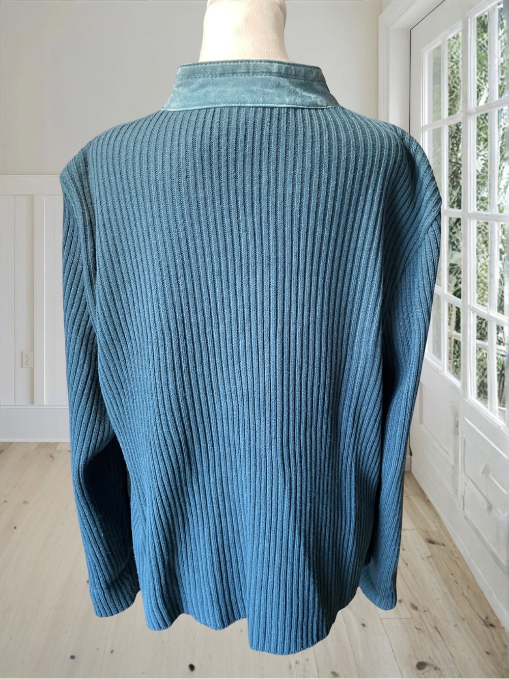 LIVE A LITTLE Women's Teal Suede Leather Ribbed Knit Grommet Jacket Sweater 2X - Picture 9 of 15